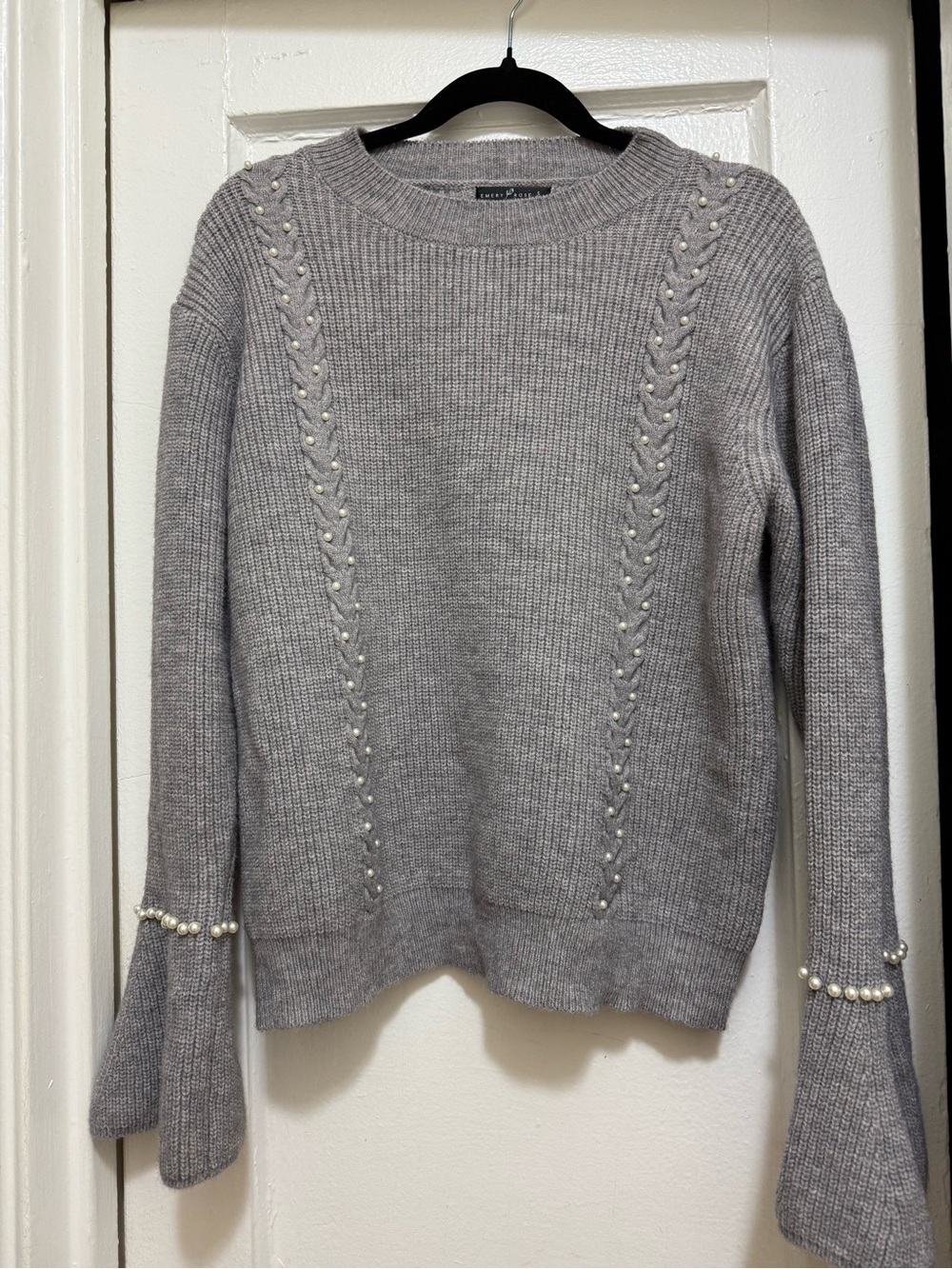 SHEIN/ Forever 21 brand emery rose brand Gray Pearl-Accent Ribbed Crew Sweater